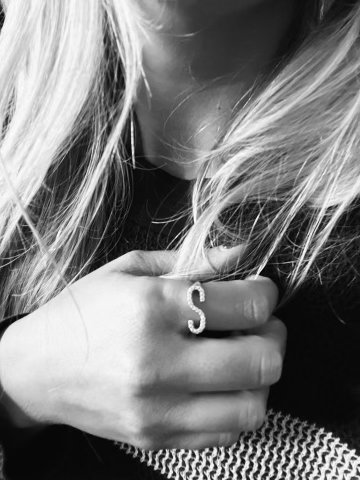 silver initial pave signet ring