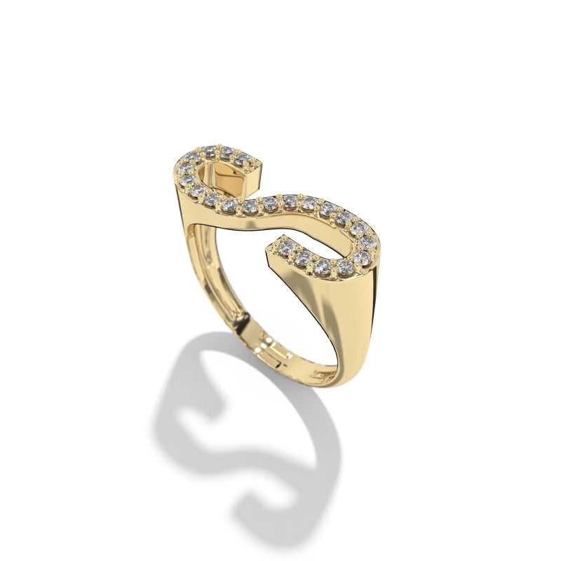 gold initial pave signet ring