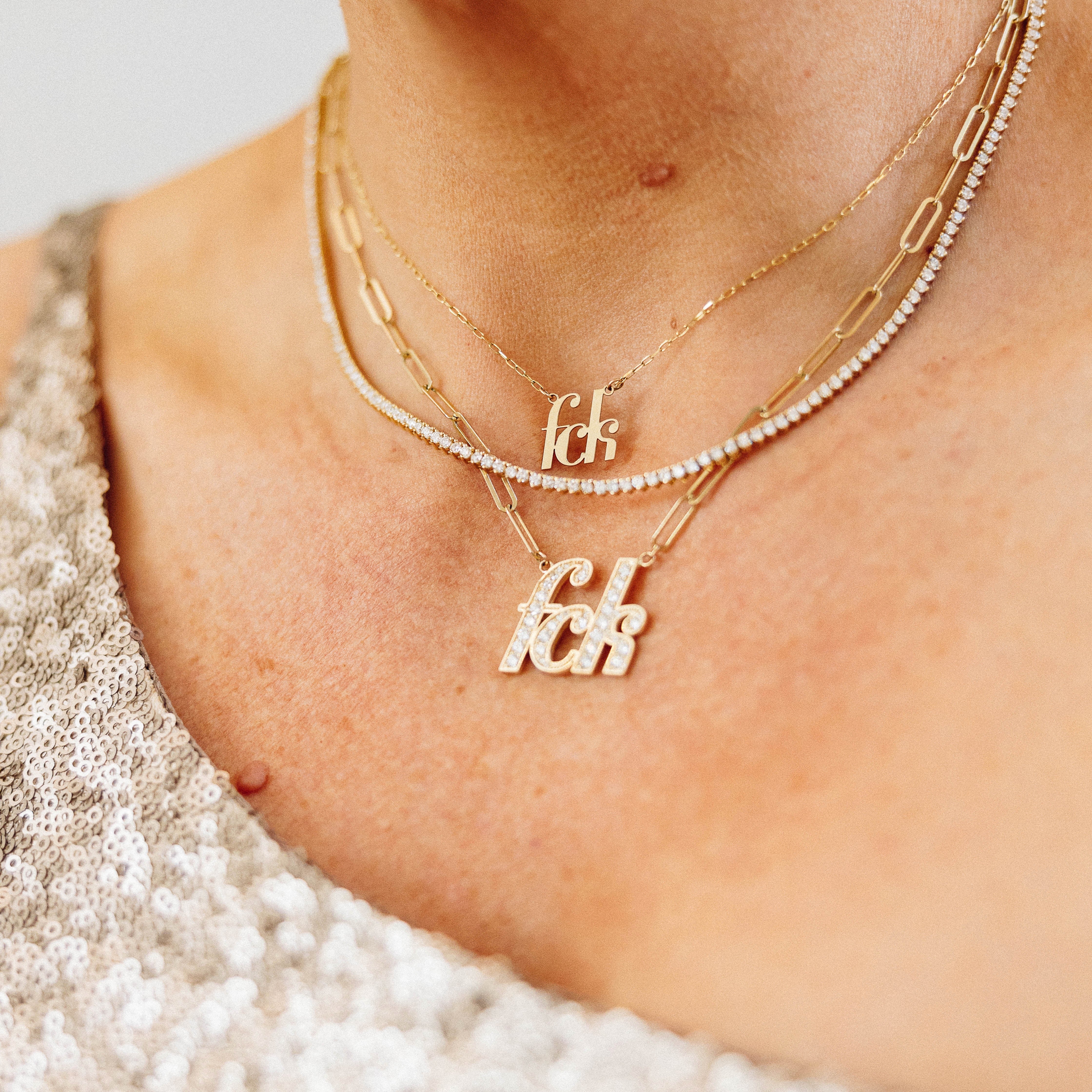 silver fck plate necklace