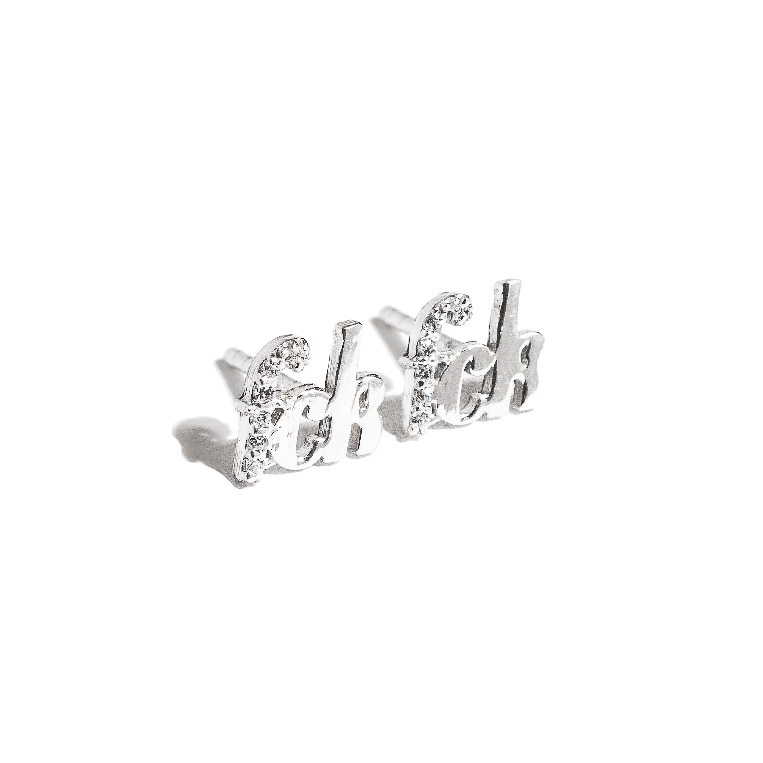 silver fck stud earrings with f pave